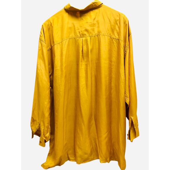 Details Express Vintage Silk Blouse Plus Size 24 Mustard Yellow Button Down - Picture 7 of 8